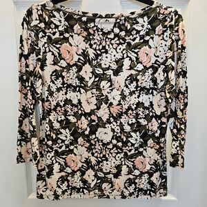 ANN TAYLOR FACTORY Black and Pink Floral Long Sleeve Top